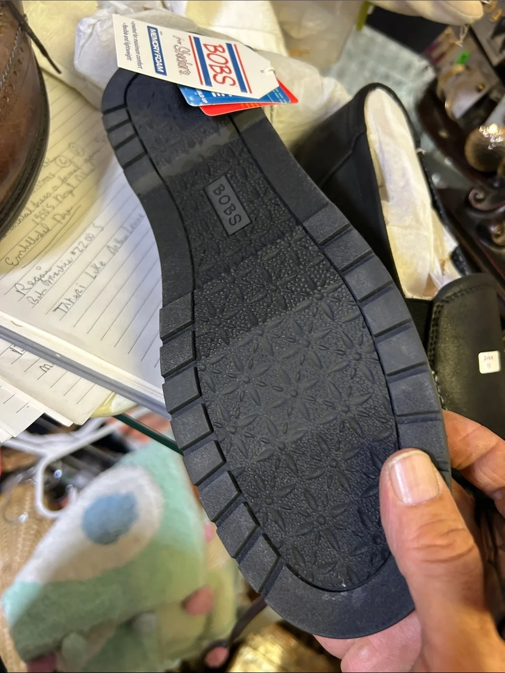 BOBS from Skechers Black Slip-On Loafers with Contrast Stitching